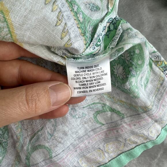 Charter Club Luxury Linen Tunic Top Women's S White Green Paisley Boho (1180) - Picture 6 of 11